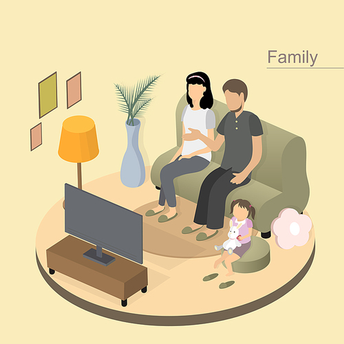 flat 3d isometric design of family concept
