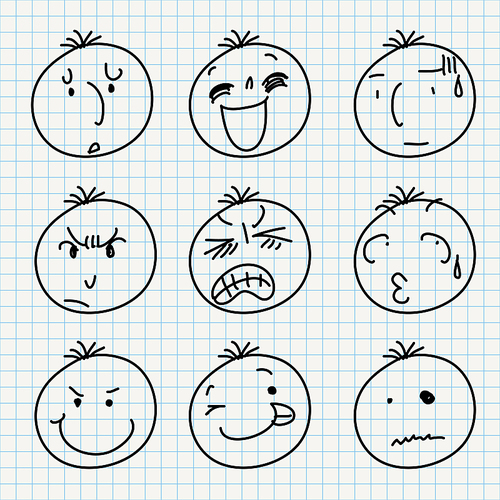 expression set of notebook paper doodles.