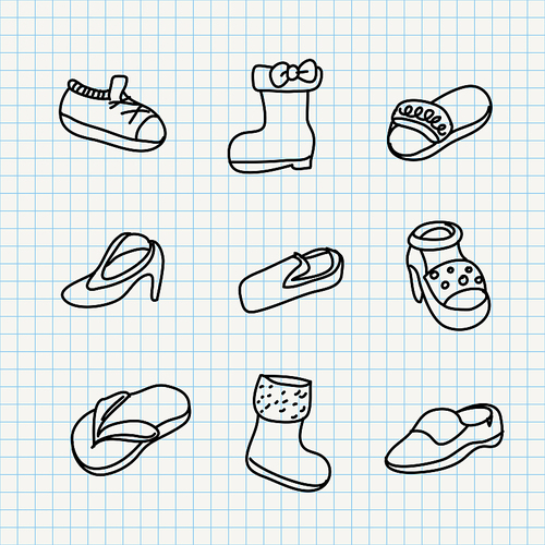 shoes set of notebook paper doodles.