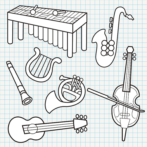 vector doodle musical instruments collection