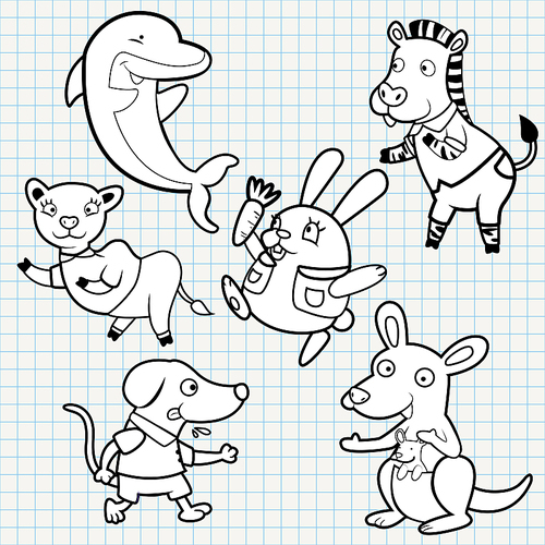 vector doodle cute animal collection