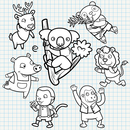 vector doodle cute animal collection