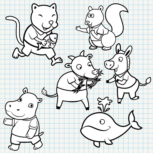 vector doodle cute animal collection