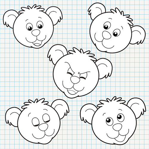 vector doodle cute bear face collection
