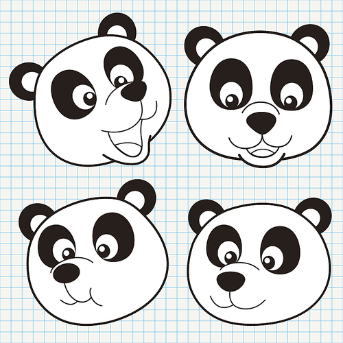 vector doodle cute panda face collection