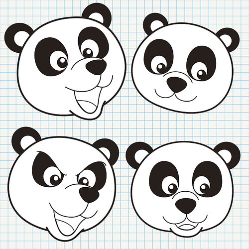 vector doodle cute panda face collection