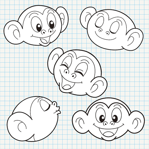 vector doodle cute monkey face collection