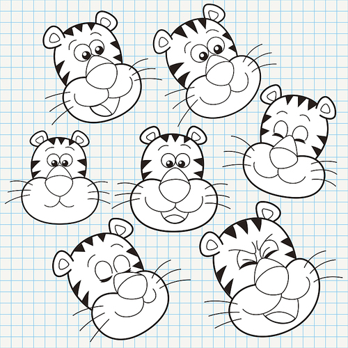 vector doodle cute tiger face collection