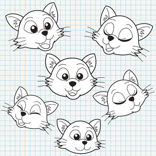 vector doodle cute cat face collection