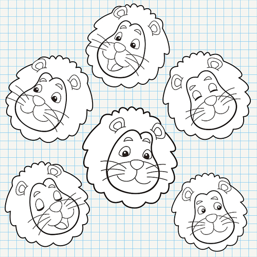 vector doodle cute lion face collection