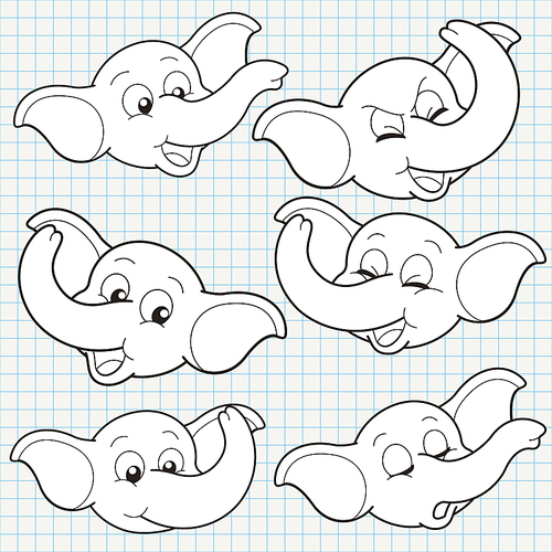 vector doodle cute elephant face collection