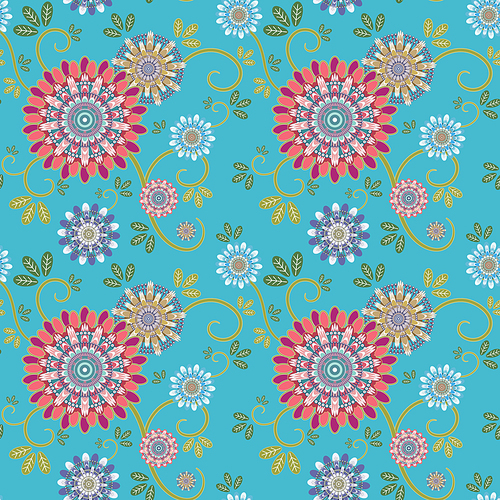 ornate floral seamless texture in cartoon style