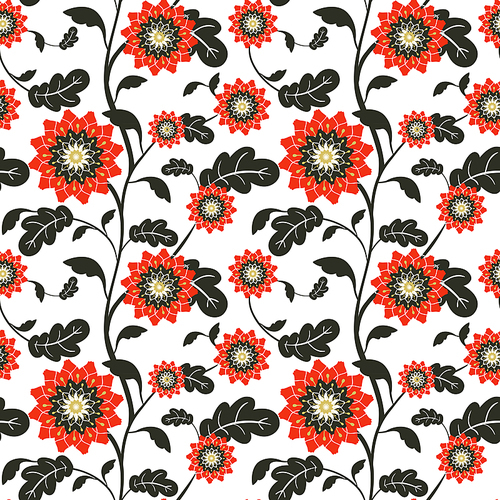 modern red sun flowers seamless background over white