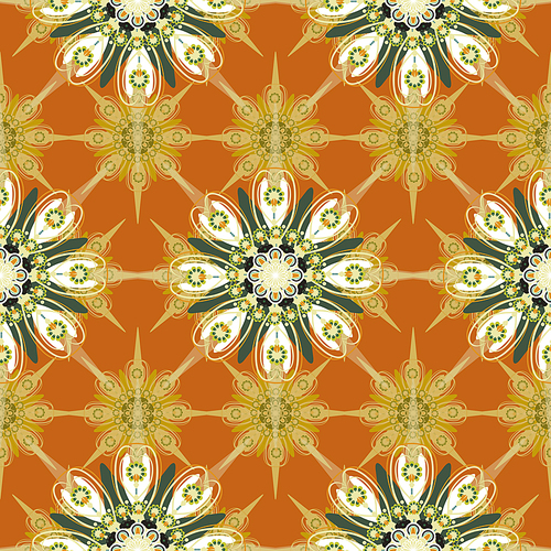ornate seamless floral pattern over orange background