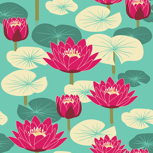 elegant floral seamless pattern with lotus over blue background