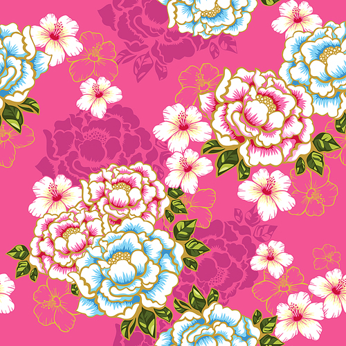 Taiwan Hakka culture floral seamless pattern over pink