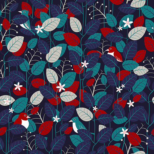 lovely leaf seamless pattern background in blue