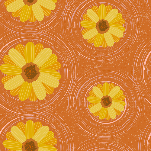 daisies flowers seamless floral pattern over orange background