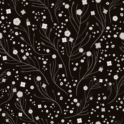 adorable grey floral seamless pattern over black background