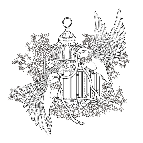 elegant bird coloring page in exquisite style