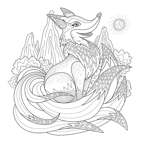 graceful fox coloring page in exquisite style