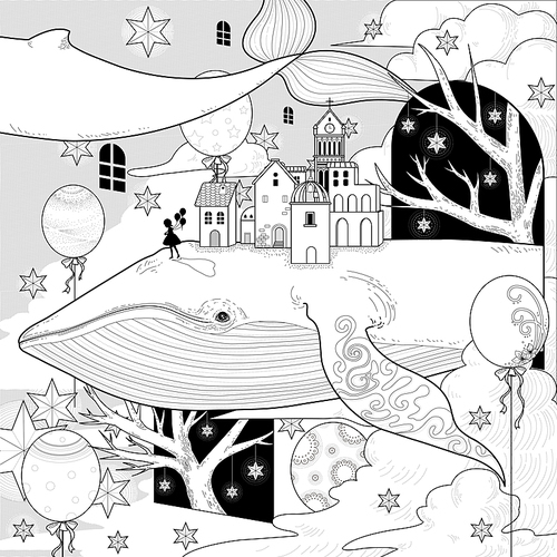 fantastic whale coloring page in exquisite style