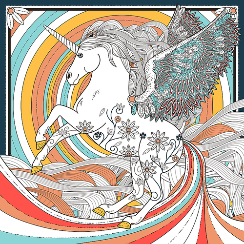 fantastic unicorn coloring page in exquisite style