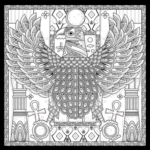 elegant eagle coloring page in Egypt style