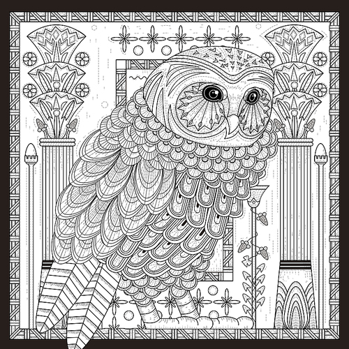 splendid owl coloring page design in Egypt style