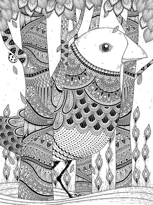 fantastic giant bird coloring page in exquisite line