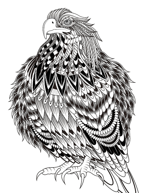 imposing eagle coloring page in exquisite line