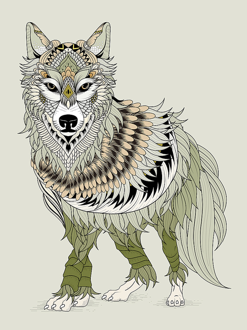 imposing wolf coloring page in exquisite line