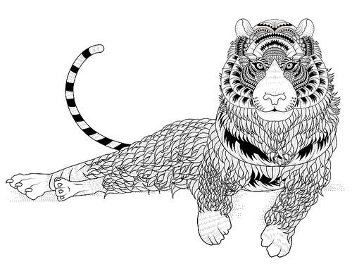 attractive tiger coloring page in exquisite line