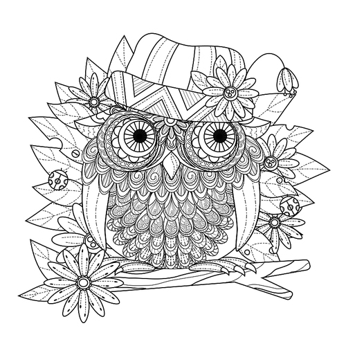 lovely owl coloring page in exquisite line