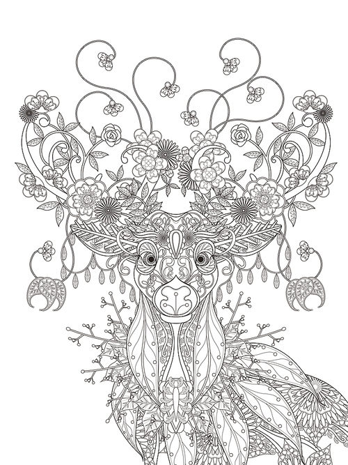 adult coloring page - abstract attractive floral deer