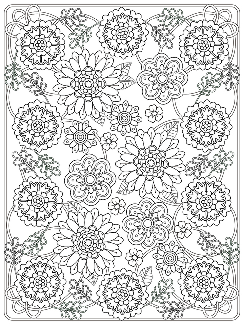 lovely floral coloring page in exquisite line