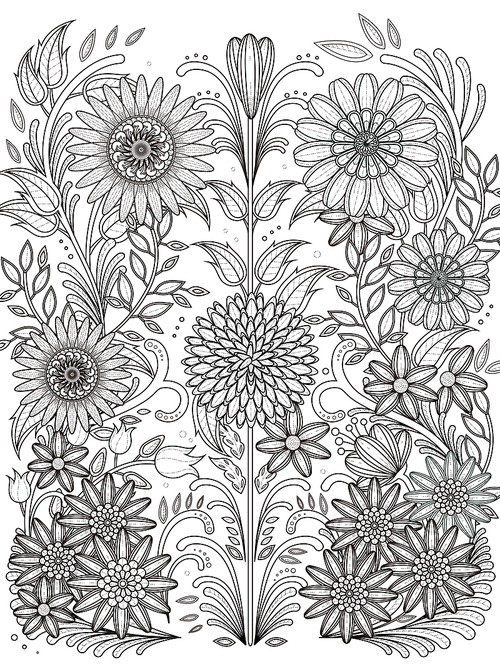 retro floral coloring page in exquisite line