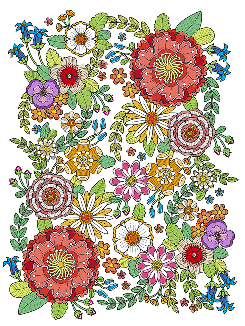 flourish floral coloring page in exquisite line