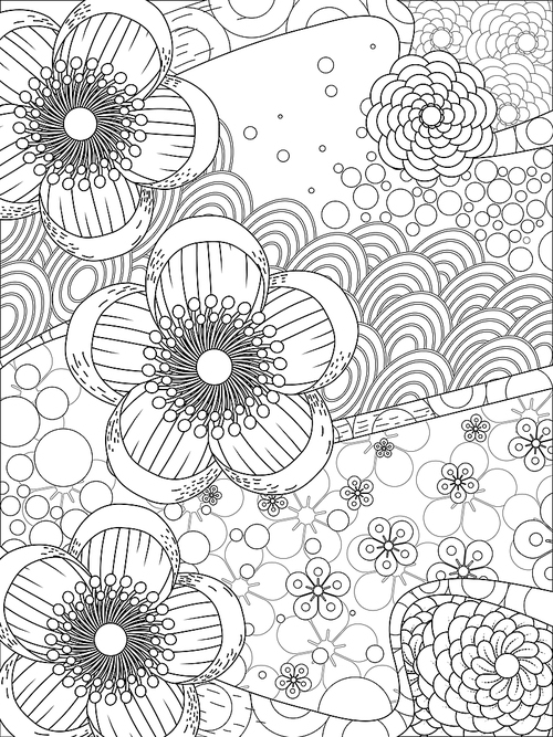 lovely cherry blossom floral coloring page in exquisite line