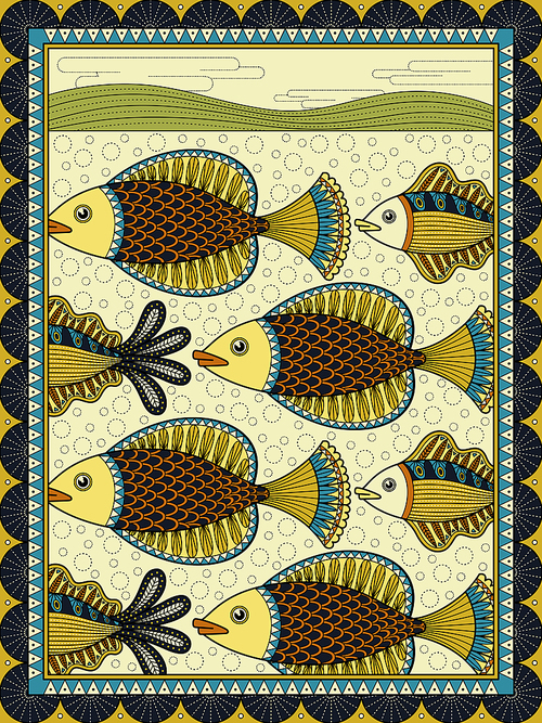 elegant adult coloring page, lovely swimming fish with decorative