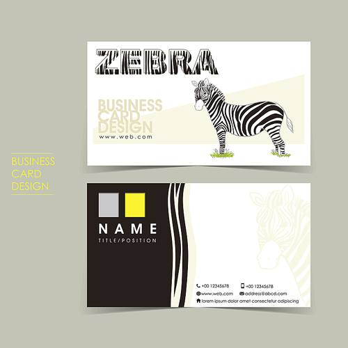 hand draw style vector business card set template design with zebra