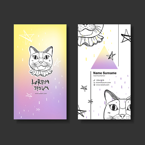vector abstract creative business card design template of hand drawn cat