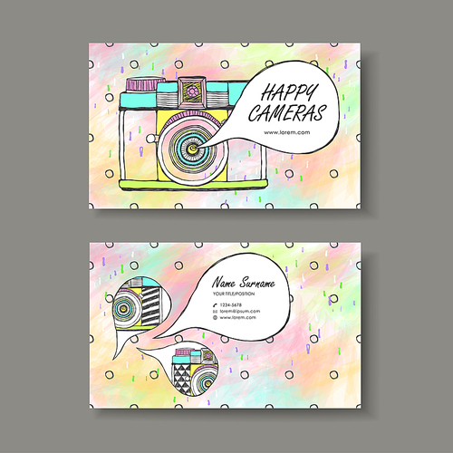 vector abstract creative business card design template of hand drawn camera