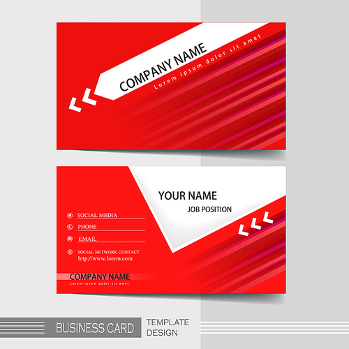 vector red and diagonal stripes modern business card template