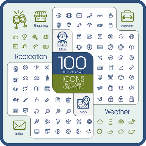 lovely 100 universal icons set for website and mobile