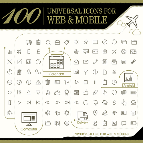 attractive 100 universal icons set for website and mobile