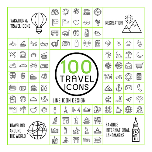 lovely 100 travel icons set over white background