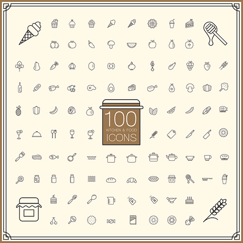 adorable food and kitchenware icons set over beige background