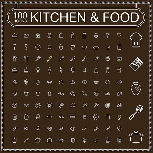 adorable food and kitchenware icons set over brown background
