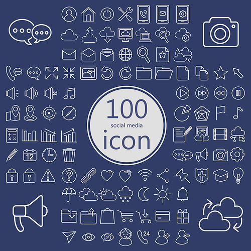 simple and trendy 100 thin line icons for mobile or website